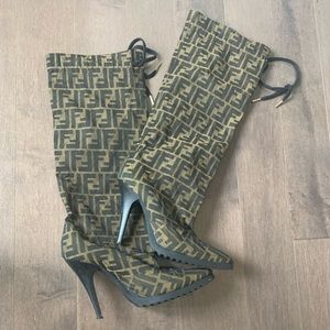 Fendi Monogram Zucca print Knee High boots